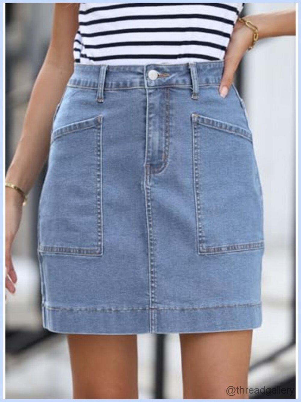 High Waisted Stretch Denim Skirt with Pockets Casual Summer - Picture 3 of 5